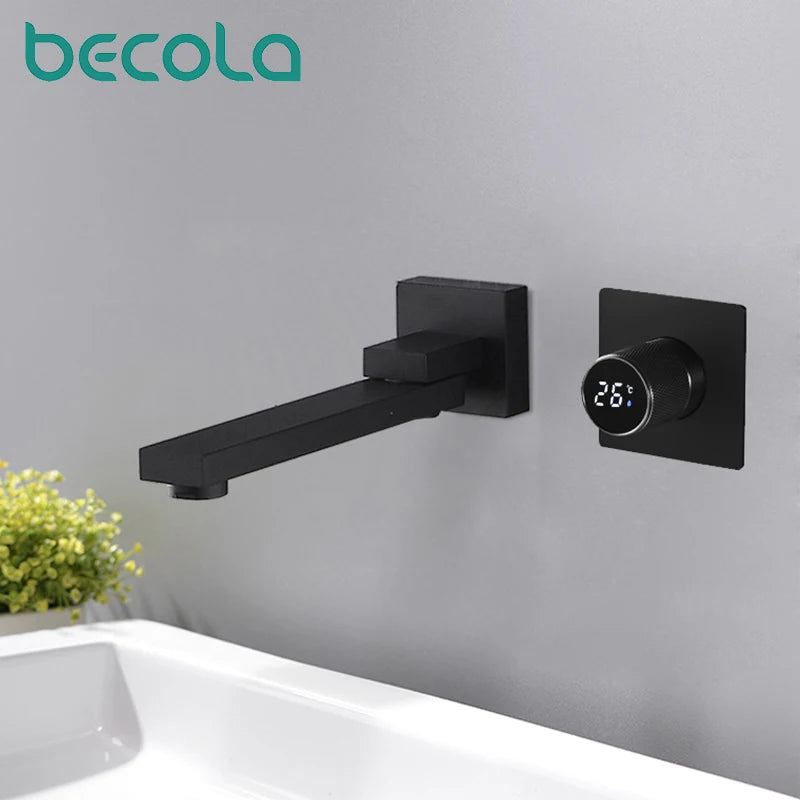 Digital display concealed in wall mounted basin, wash basin faucet  Faucet Single Handle Hot Cold Washbasin Basin Sink Faucet