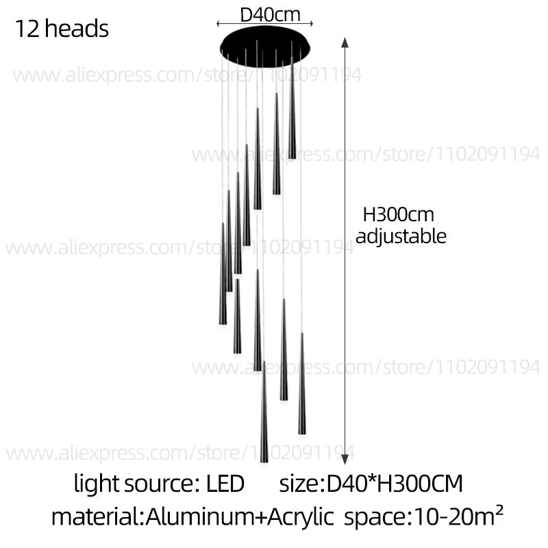 LED Modern Chandelier Minimalist Nordic Pendant Gold And Black Hanging Wire Living Room Long Chandelier Large Staircase Pendant