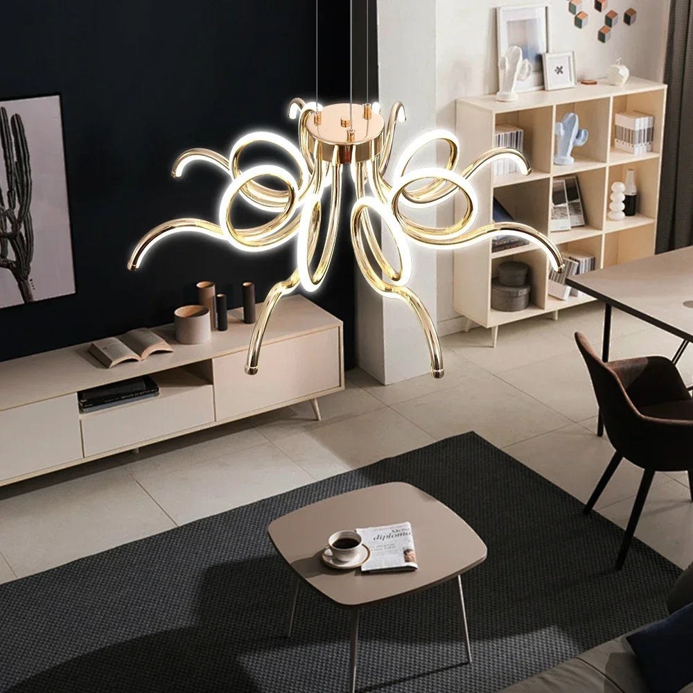 Artpad Gold Modern Chandeliers for Dining Room LED Pendant Light Nordic Hanging Chandelier Living Lamp with Remote Control