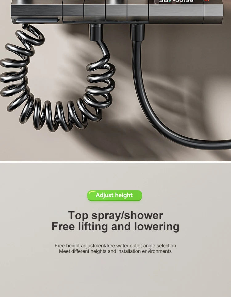 Space Aluminum Shower Set Gray Shower System Set Digital Display Piano Button With Ambient Light Bathroom Faucets Shower Head