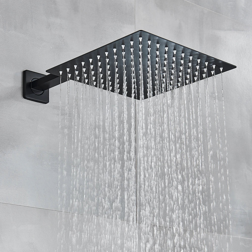 Black Golden Bathroom Faucet Rainfall Shower Faucet Mixer Tap Brass Mixer Valve Stainless Steel Shower System Faucet