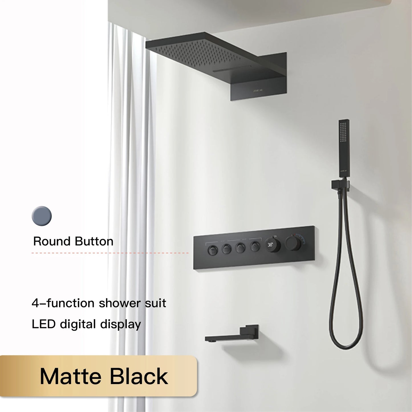 Luxury Black Brass Shower System LED Digital Display