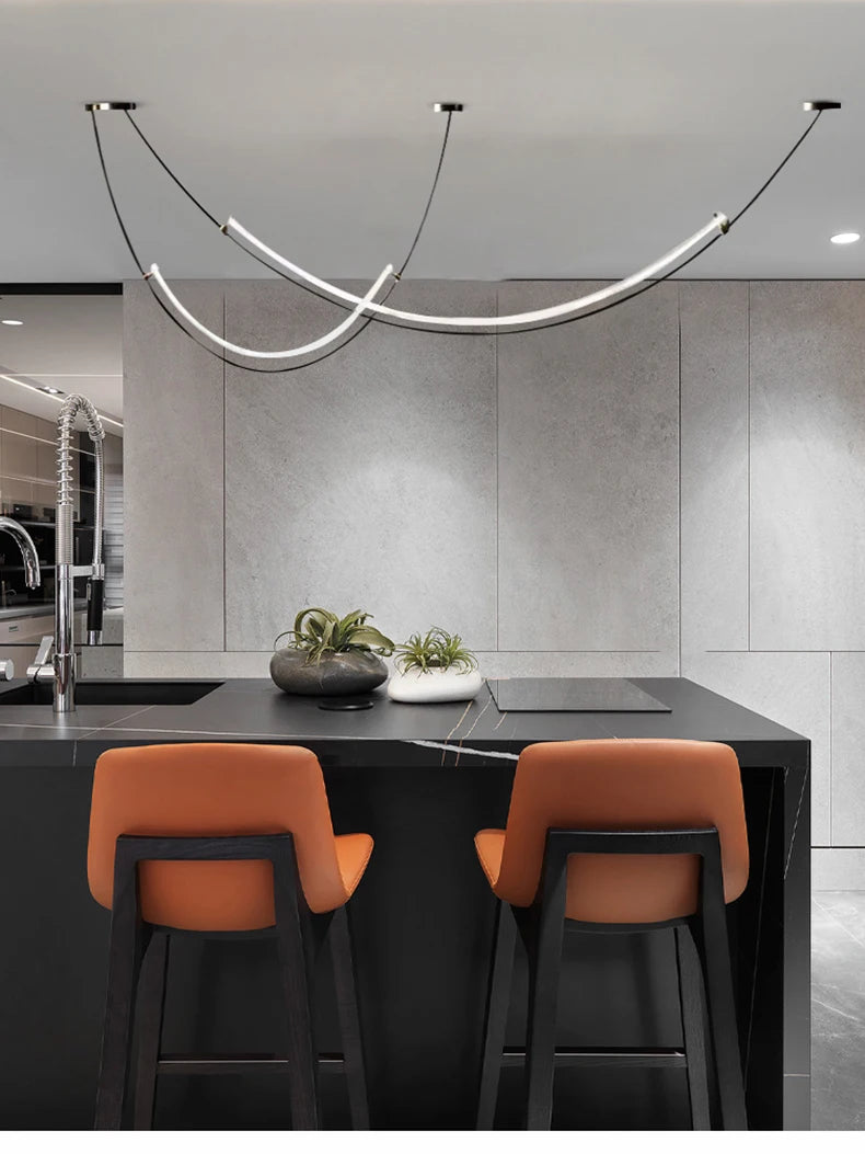 Nordic Line Led Pendant Lights for Living Dining Room Bar Counter Black Chandelier Home Decoration Lighting Suspension Design