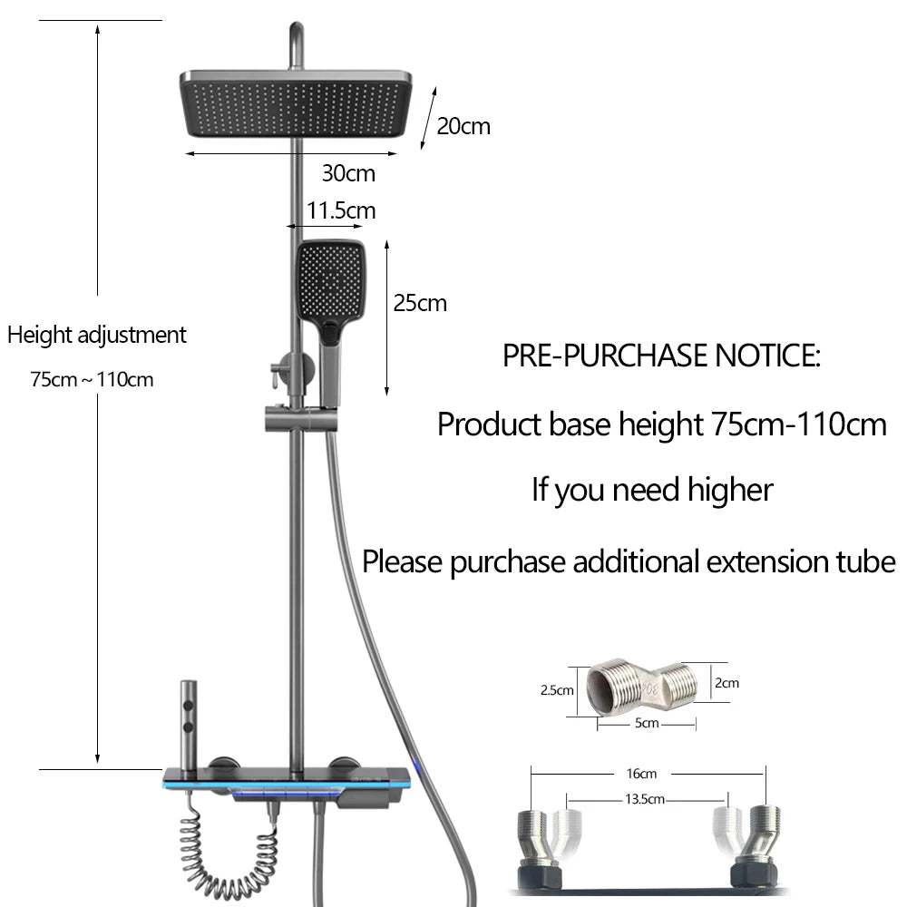 OXG Brass Bathroom Faucet Thermostatic Shower Faucet Set With Digital Display Ambient Light Shower System Rainfall Shower Set