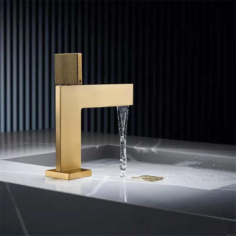 Brushed Gold Bathroom Faucet Brass Bathroom Basin Faucet Cold And Hot Water Mixer Sink Tap Single Handle Deck Mounted Grey Tap