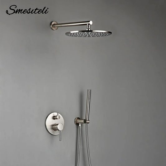 Brushed Stainless Steel Brass Built Installation Rain Shower Head Hand Sprayer Two-Function Hot Cold Mixing Bathroom Faucet