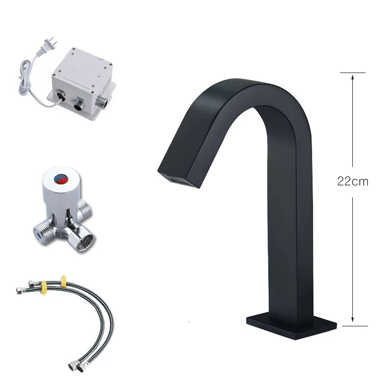 OXG Black/Chrome Smart Sensor Basin Faucet Automatic Sensor Waterfall Basin Sink Faucet Bathroom Faucet Washbasin Faucet