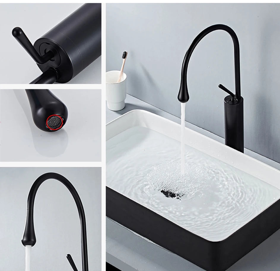 VGX Bathroom Faucets High Basin Mixer Sink Tall Faucet Gourmet Washbasin Taps Water Tap Hot Cold 360 Tapware Crane Brass Black