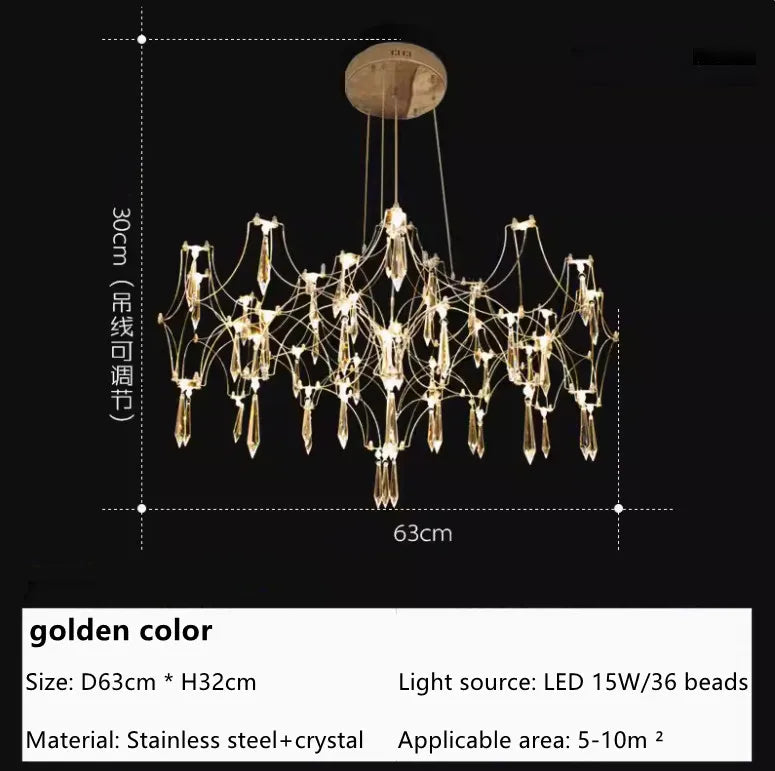 Nordic modern luxury crystal chandelier dining room bedroom LED light firefly luxury living room decoration LED chandelier
