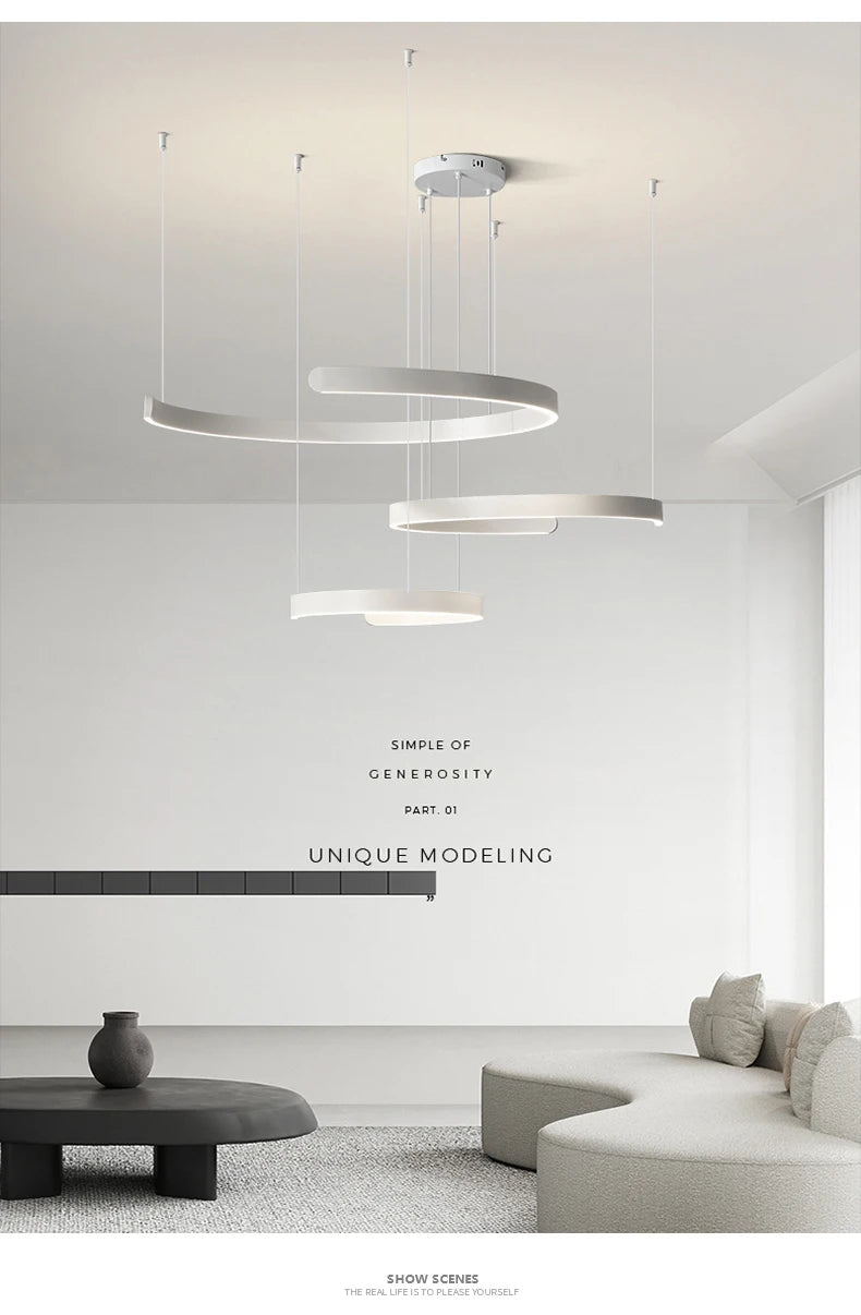 Modern Minimalist Semicircular Ring Led Chandelier For Lighting Living Dining Room Pendant Light Bedroom Hanging Lamp Luminarias