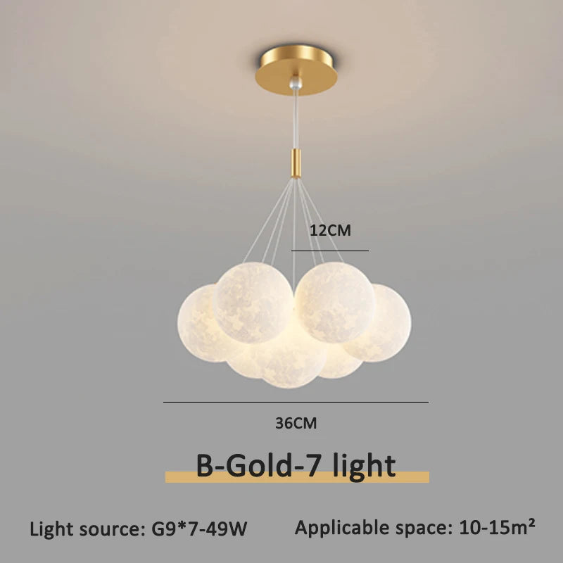 Children Chandelier Lights for Bedroom Living Room Lighting Modern Bubble Pendant Lamps 3D Printing Moon Sconces Remote Control