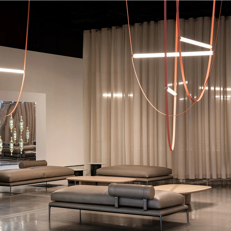 Postmodern Leather Belt Chandelier Living Room Villa Building Coffee Restaurant Glass Tube Designer Chandelier
