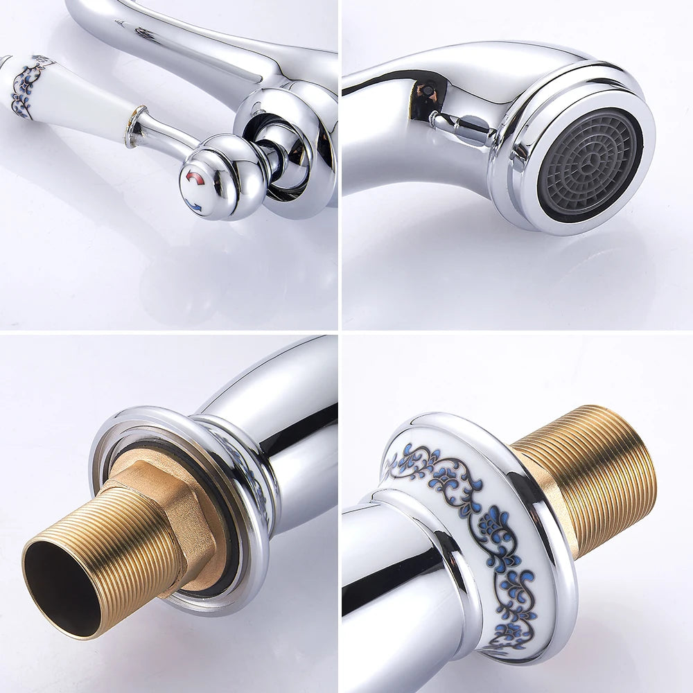 Basin Sink Faucet Mixer Faucet Single Lever Hot Cold Water Tap Brass Bath Faucet Retro Water Saving Bathroom Washbasin Taps