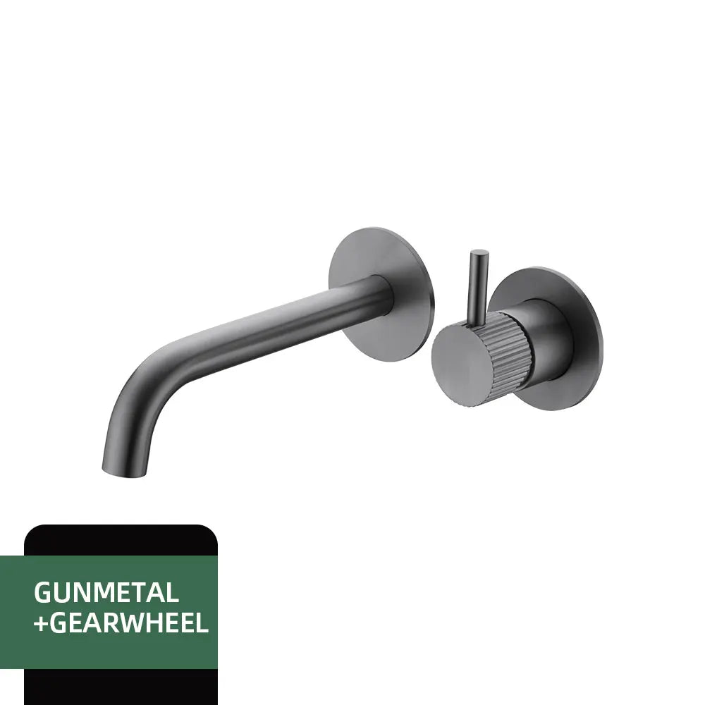 Washbasin Faucet Bathroom Sink Faucets Knurled Brushed Gold Wall Mounted Water Mixer Tap Gunmetal Brass Hot &Cold