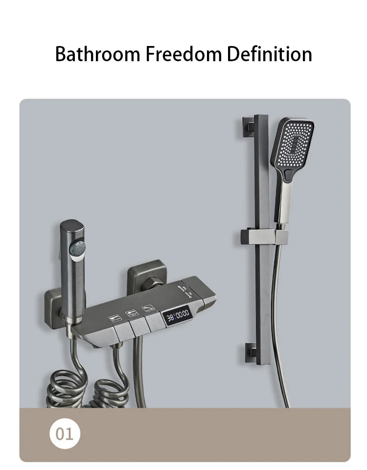 White Grey Deluxe Shower System Set Bathroom Rain Pressurized Shower Faucet Set Brass LED Digital Bathtub Shower Faucet Full Set