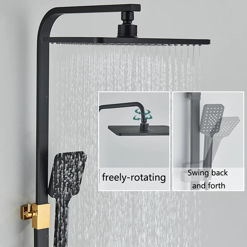 4-Function Button Digital Display Shower Faucet Set Chrome Rain Shower Column Constant Temperature Shower Wall Mounted