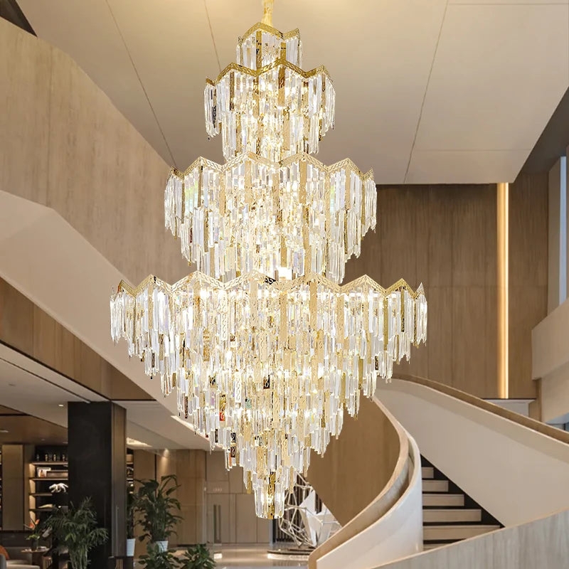 Duplex Crystal Chandelier European Style Villa Living Room Light Luxury Post-Modern Building Middle Floor Hall Stair Chandelier
