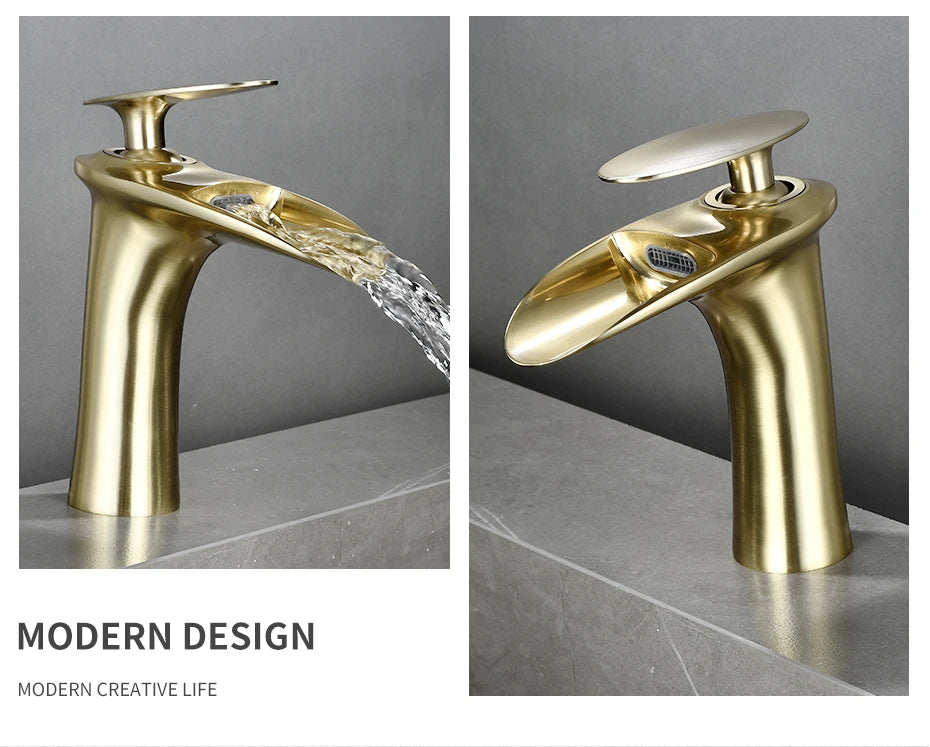 Gold Basin Faucets Waterfall Bathroom Faucet Single handle Basin Mixer Tap Bath Faucet Brass Sink Water Crane Silver 855923