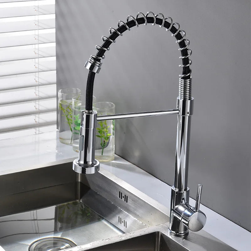 Kitchen Faucet Pull Out Stream Sprayer Deck Mounted Matte Black Mixer Tap 360 Degree Rotation  Kitchen Sink Hot Cold Taps