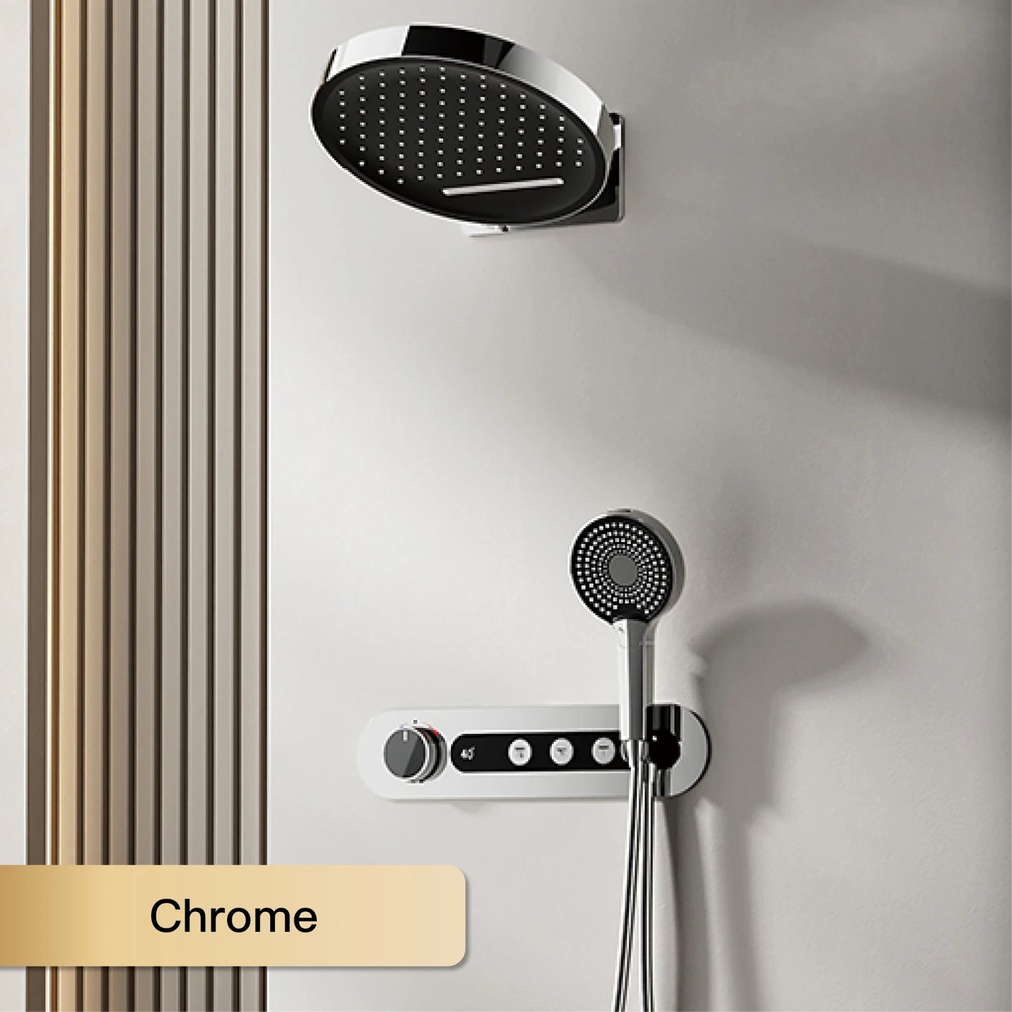 Luxury round gun gray brass shower system intelligent digital display with four functions cold and hot dual control shower Tap
