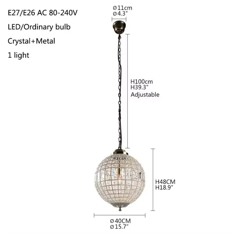 Tanaro Pendant Lamp Retro Vintage Royal Empire crystal light E27 For Living Room Bedroom Bathroom Hotel dining hanging lights