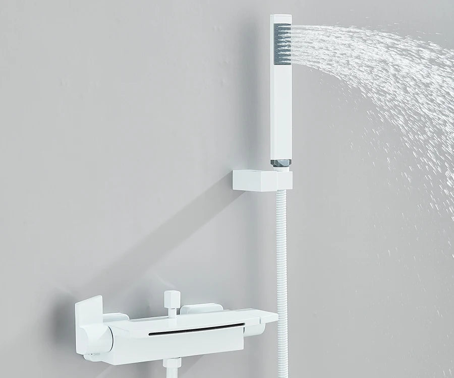 Black Waterfall Bathtub Shower Faucets Wall Mount Shower With Handheld Shower Mixer Tap Faucets Hot Cold Bath Shower Tap