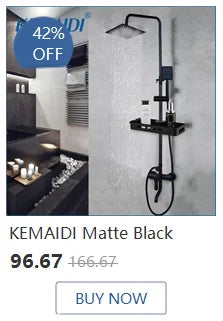 KEMAIDI Bathroom Shower Set W/ Shelf Wall Mount Shower System Hot & Cold Mixer White Gold Rainfall Bathtub Shower Faucet Set
