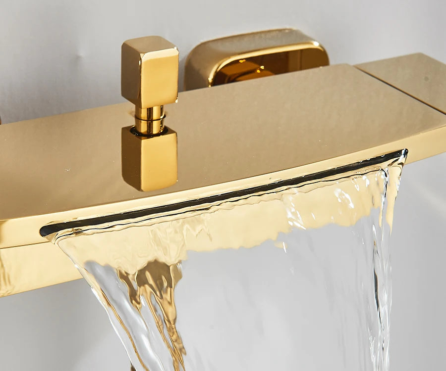 Black Waterfall Bathtub Shower Faucets Wall Mount Shower With Handheld Shower Mixer Tap Faucets Hot Cold Bath Shower Tap