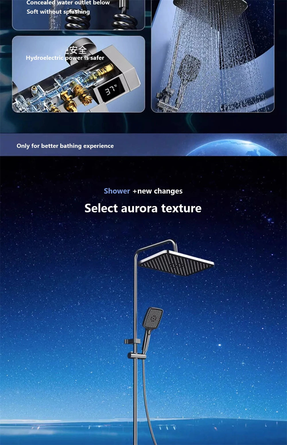 Bathroom shower system with intelligent LED temperature display multifunctional shower suite rain shower faucet complete set