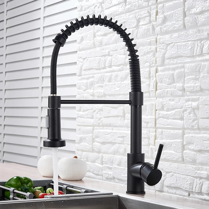 Spring Brushed Nickel Kitchen Faucet Deck Mounted Mixer Tap 360 Degree Rotation Stream Sprayer Nozzle Kitchen Sink Hot Cold Taps