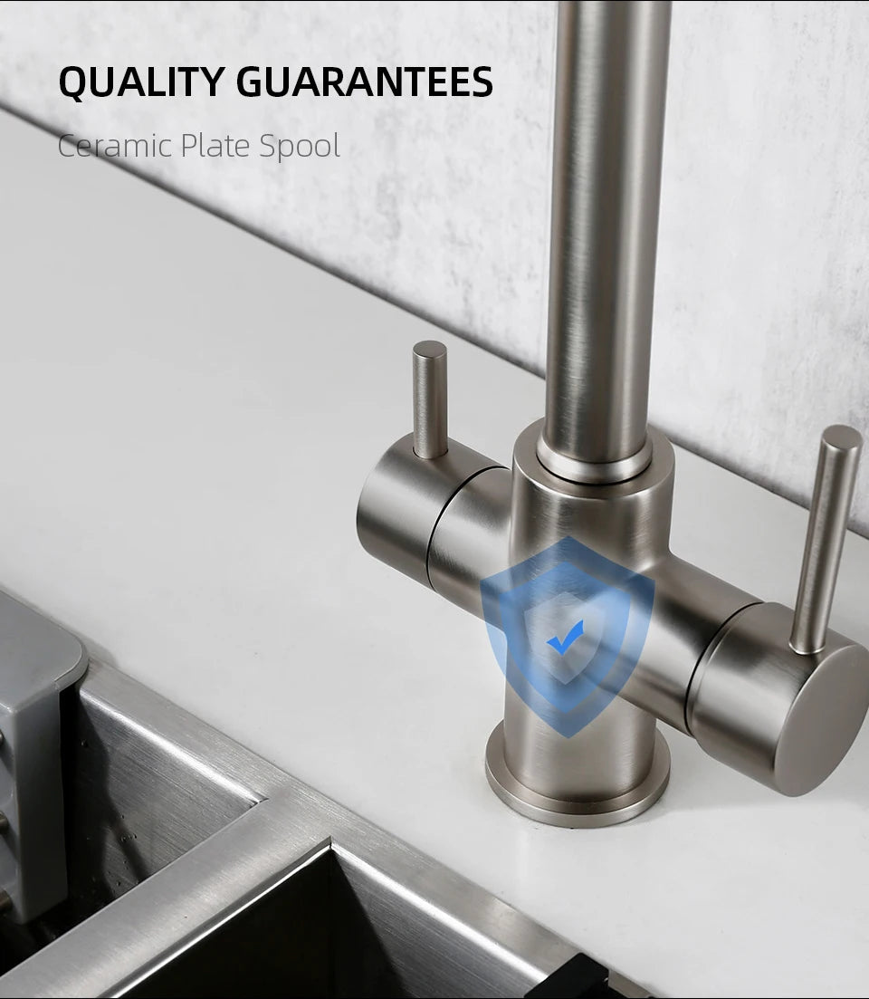 Brushed Nickel Kitchen Faucet Pull Out Double Handle Kitchen Tap Matte Chrome Kitchen Mixer Brass Single Hole 3 Ways Sink Tap