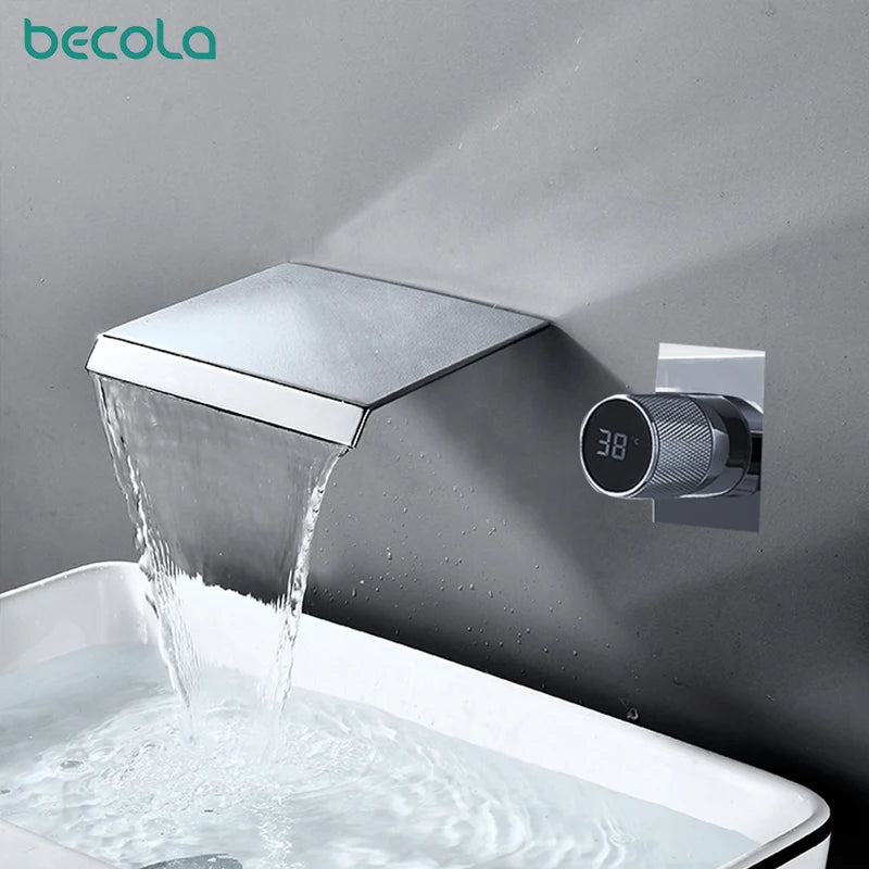 Digital display concealed in wall mounted basin, wash basin faucet  Faucet Single Handle Hot Cold Washbasin Basin Sink Faucet