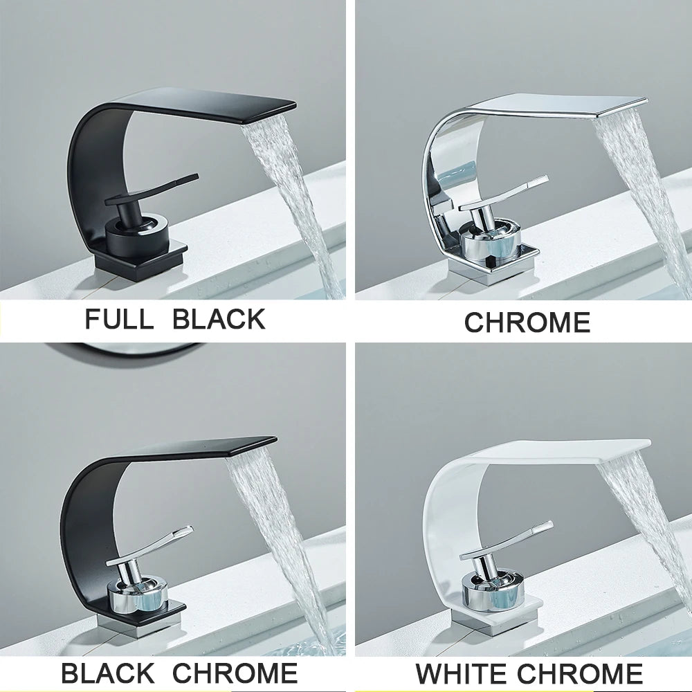 Black Thin style Bathroom Sink Faucet  Modern Mixer Hot Cold Water Tap Waterfall Deck Mounted Vessel Sink Faucet