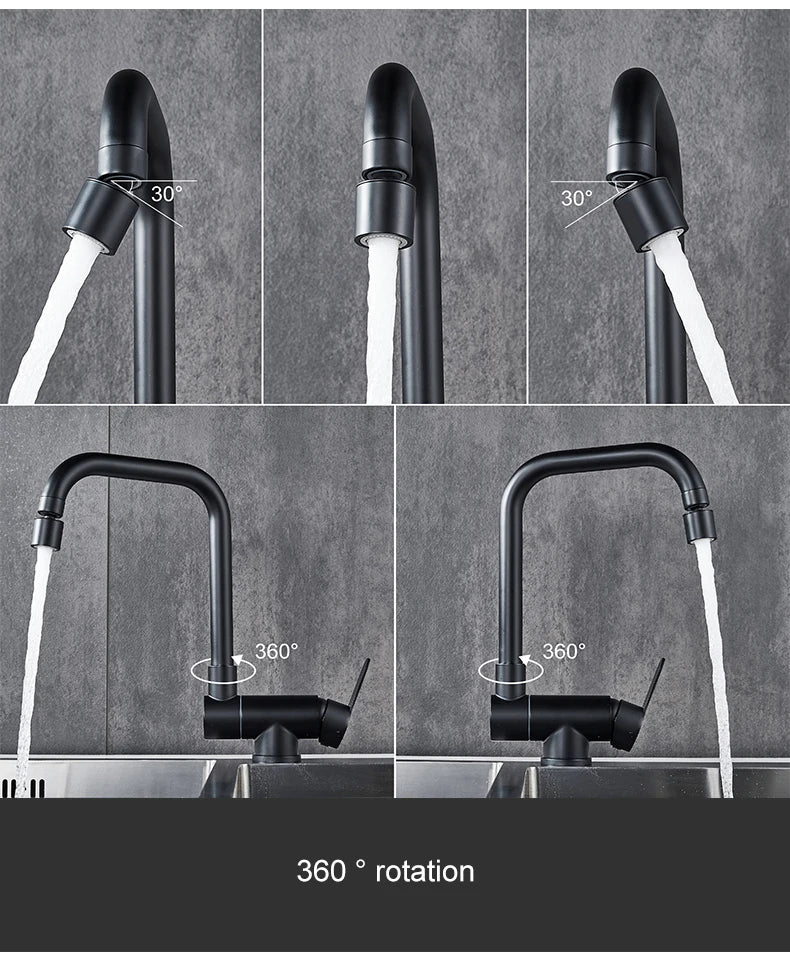 Deck Mounted Black Kitchen Faucets Pull Out Hot Cold Water Filter Tap for Kitchen Two Ways Sink Mixer Kitchen Faucet EL9005