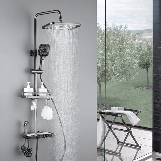 Grey shower set all copper piano intelligent shower set bathroom pressurized rain shower head CIR302CLE