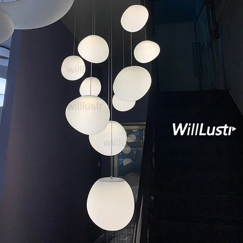 Glass Pendant Lamp Irregular Stonelike Suspension Light Hotel Lobby Mall Hall Villa Stair Living Room Hanging Ceiling Chandelier