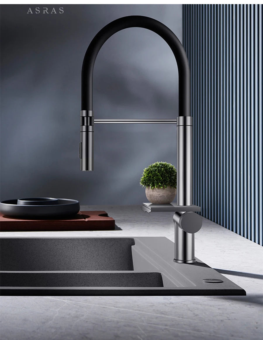 ASRAS Flying Rain Waterfall Faucet Hot And Cold Water Kitchen Faucet Single Handle Switch Pull Out 360 Degree Kitchen Mixer Tap