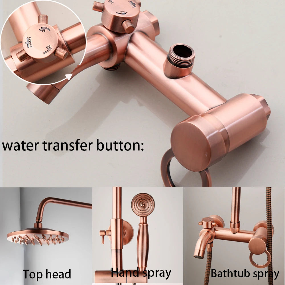 Antique Copper Bathroom Shower Set Rainfall Bath Shower
