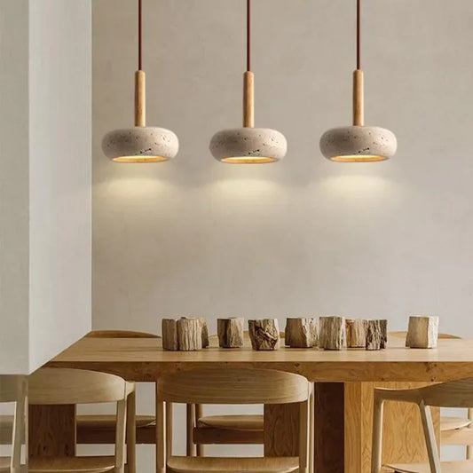 Stone Pendant Lamp Wood Hanging Light