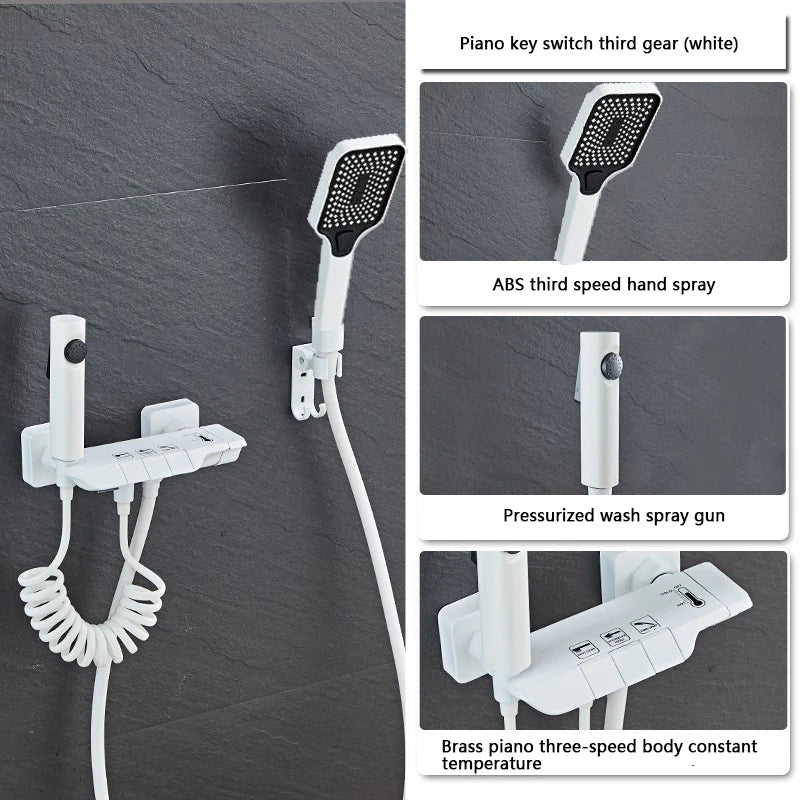 White Grey Deluxe Shower System Set Bathroom Rain Pressurized Shower Faucet Set Brass LED Digital Bathtub Shower Faucet Full Set
