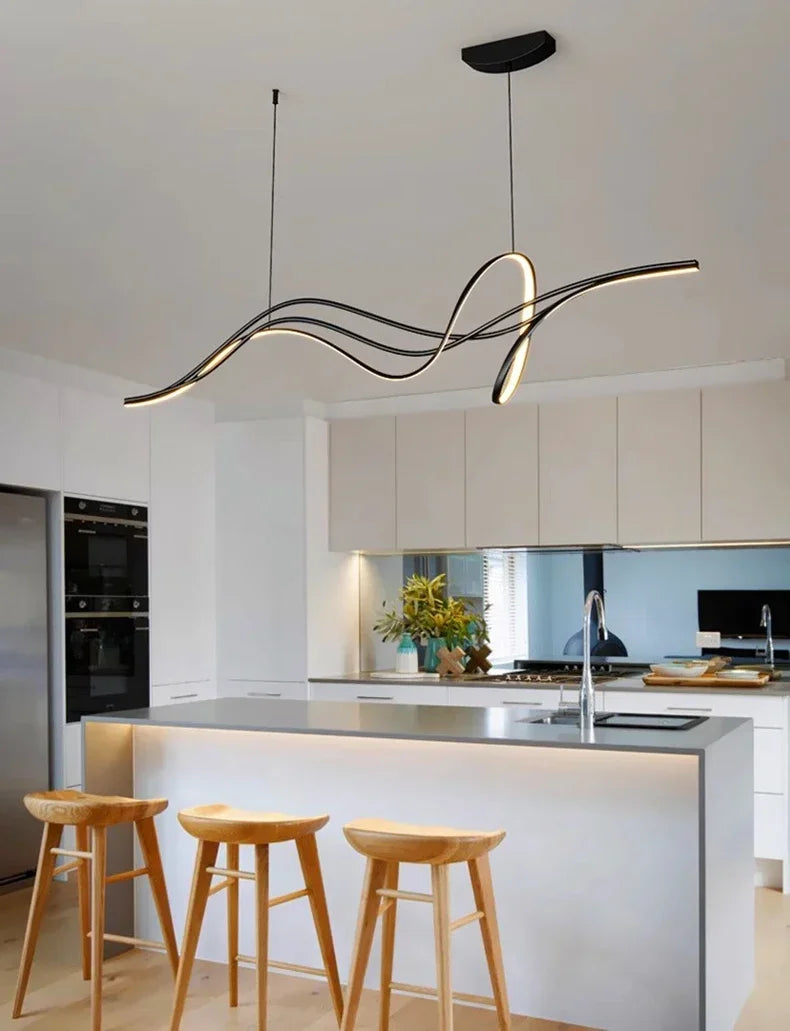 Modern Lines Led Pendant Light for Restaurant Dining Room Tables Kitchen Bar Counter Black Chandelier Home Decor Light Fixture
