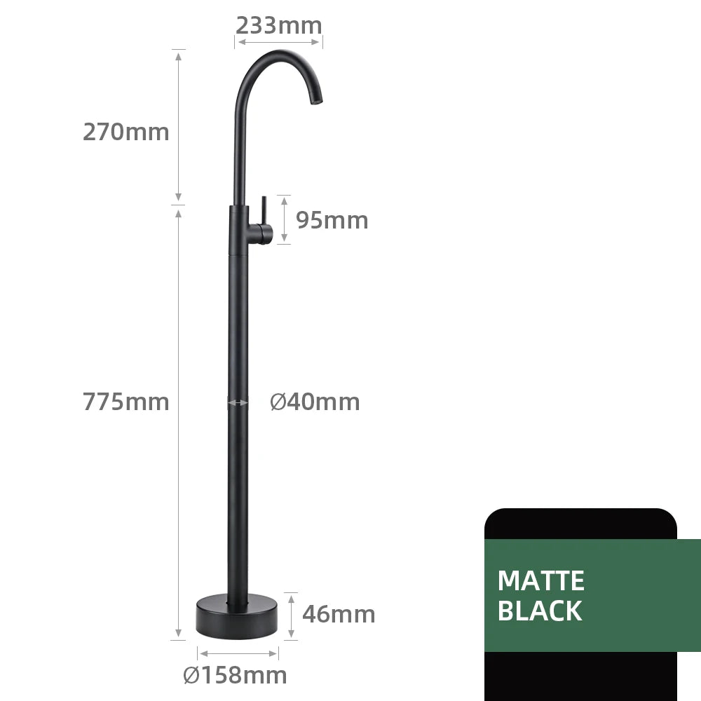 Bathroom Bathtub Floor Stand Faucet Rose Gold Mixer Single Handle Tap 360 Rotation Spout With Brass Hand Hot &Cold Water Shower