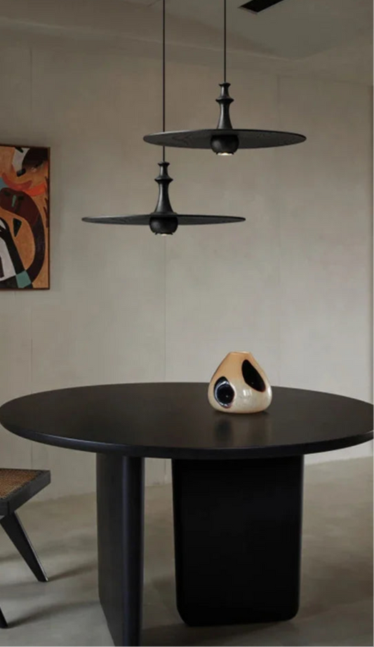 Designer Minimalist Black Solid Wood Flying Saucer Pendant Lights