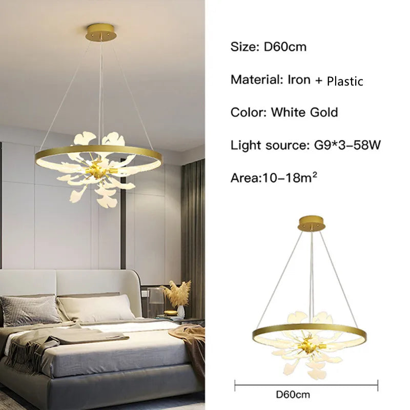 Modern Nordic Ginkgo Branch Leaf G9 LED Ceiling Chandelier For Living Dining Room Pendant Lamp Home Decor Lustre Indoor Lighting