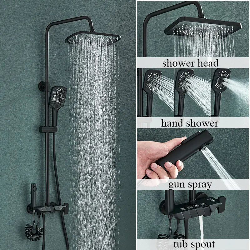 Brass Piano Smart Shower Faucet Set Bathroom Digital Display Shower Faucet Wall Mount Mixer Crane Shower Set With Bidet Sprayer