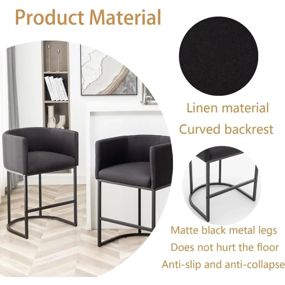 25" Counter Height Bar Stools Set of 4, Modern Bar Stool with Back, Black Metal Frames,Upholstered Bar Stools for Kitchen Island