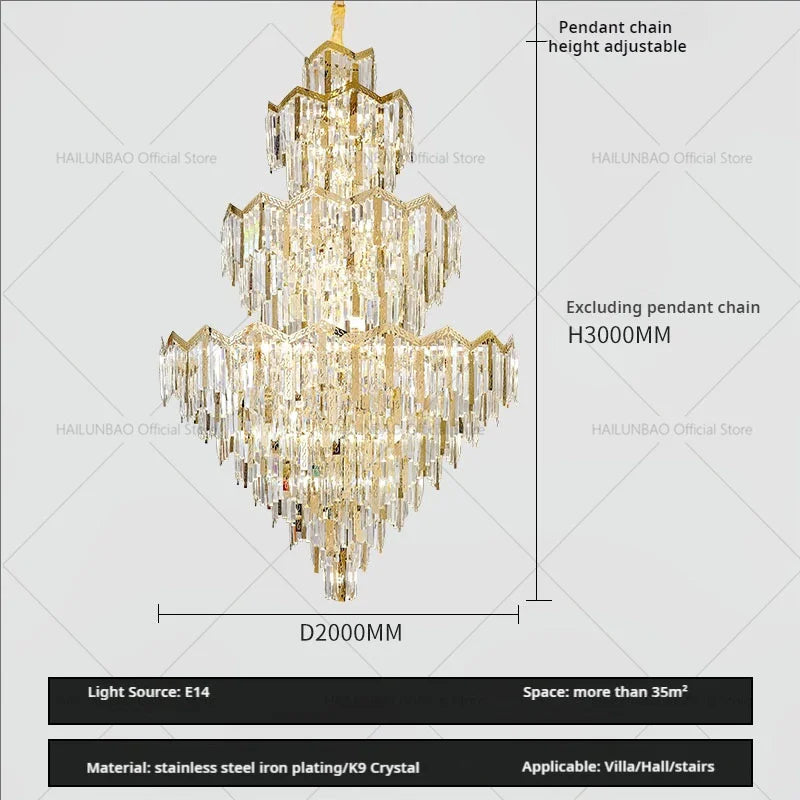 Duplex Crystal Chandelier European Style Villa Living Room Light Luxury Post-Modern Building Middle Floor Hall Stair Chandelier