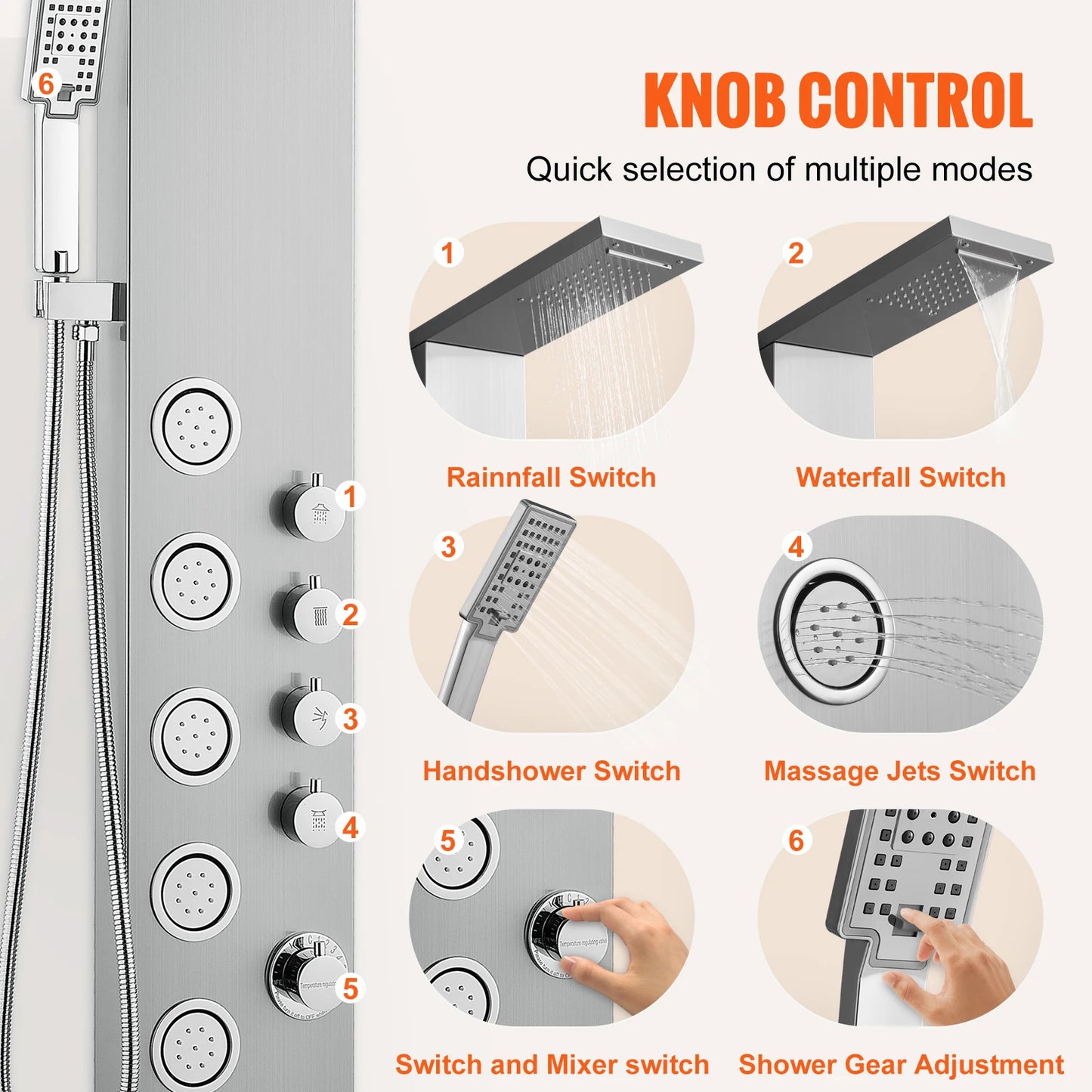 VEVOR Shower Panel System 4 Shower Modes Shower Panel Tower Rainfall Waterfall