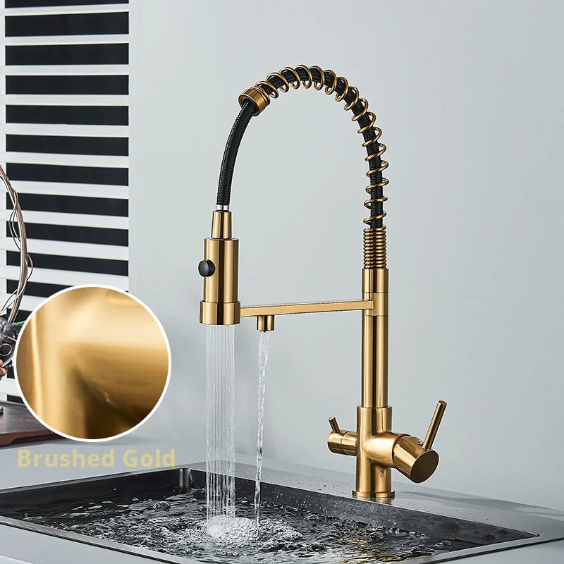 Kitchen Water Filter Faucet Dual Spout Pure Drinking Water Mixer Tap Rotation Water Purification Feature Taps Kitchen Crane
