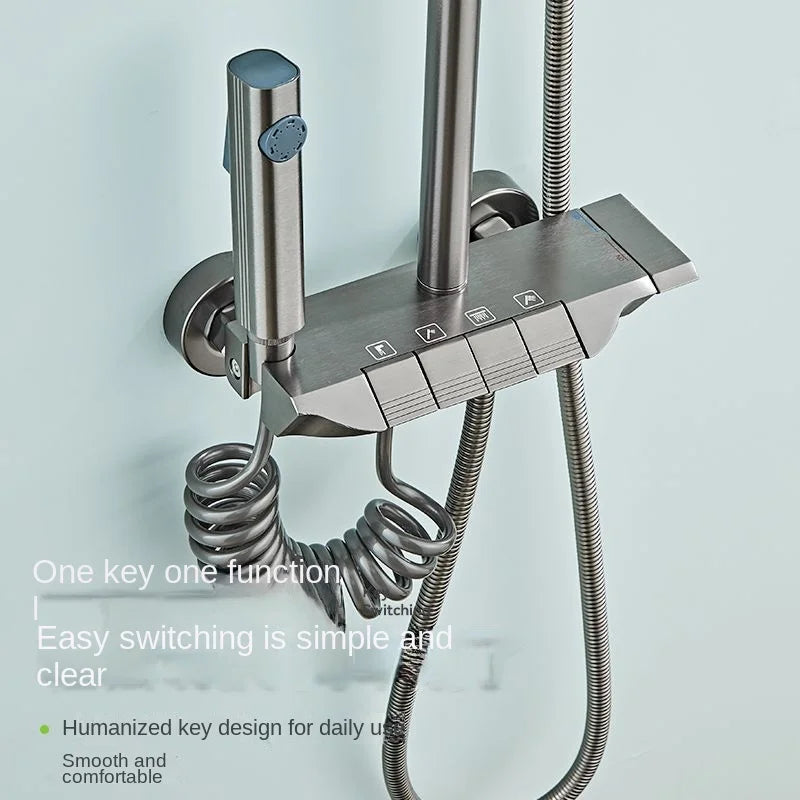 Space Aluminum Shower System Bathroom Shower Set Piano Button Switch Shower Set Bathroom Faucets Shower Head Douche